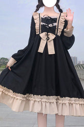 Robe OP Sweet Lolita à manches longues avec nœud à la taille et volants